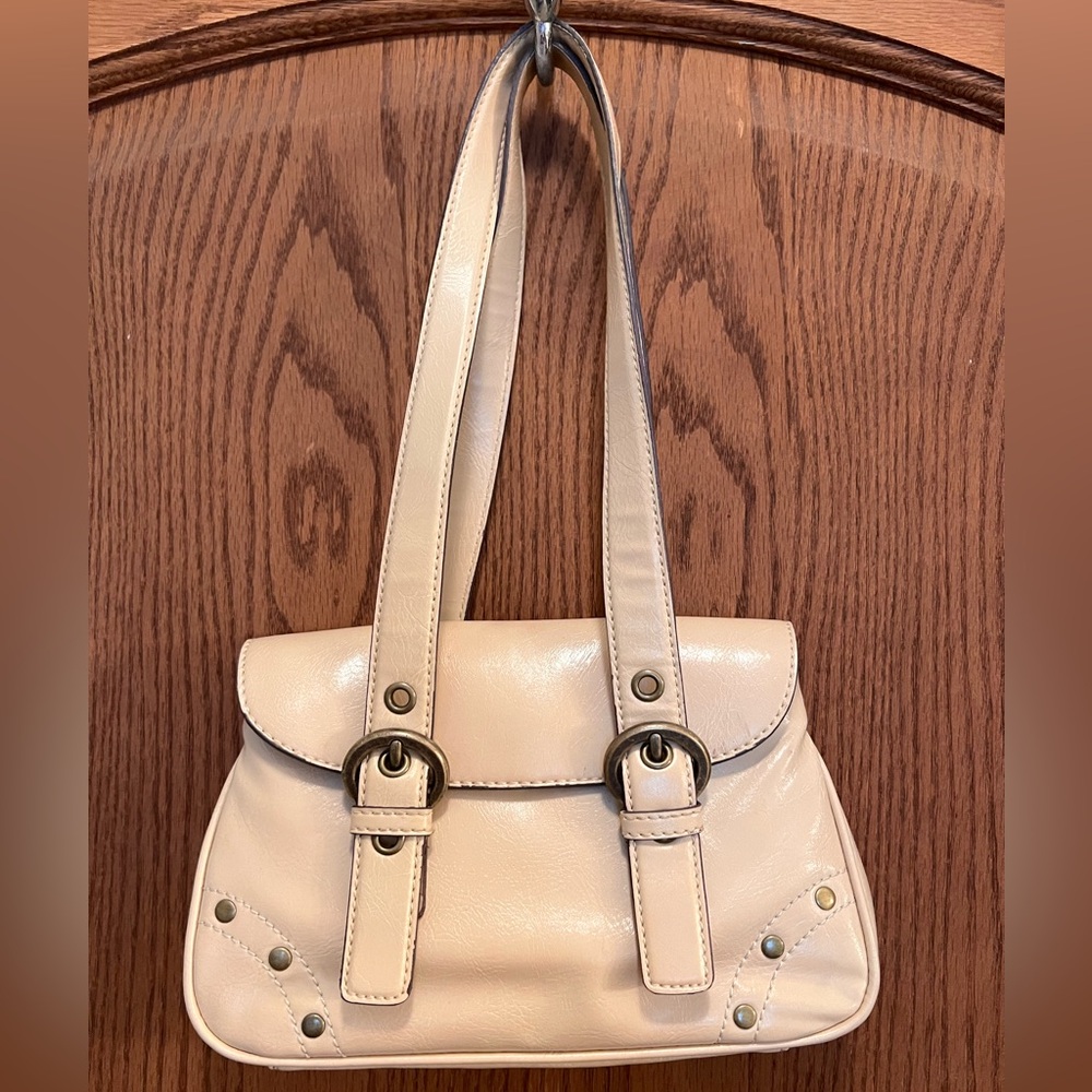 Nine West Beige Shoulder Bag with Buckle Accents